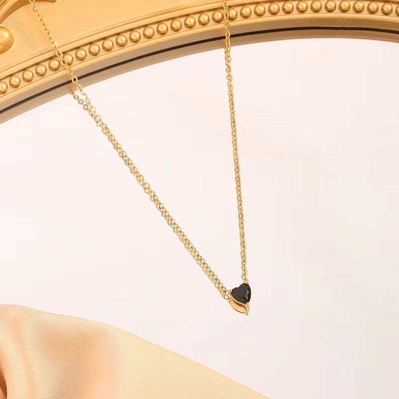 China Manufacturer's Custom Stainless Steel Heart Birthstone Necklace Non-Tarnish PVD Gold Plated Trendy Beads Chains