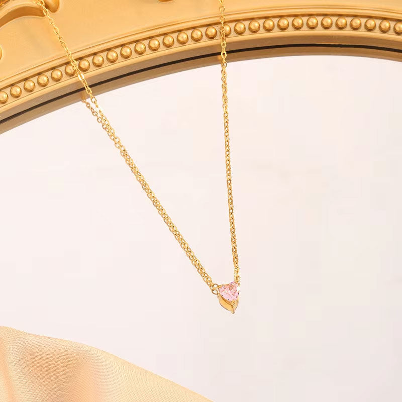 China Manufacturer's Custom Stainless Steel Heart Birthstone Necklace Non-Tarnish PVD Gold Plated Trendy Beads Chains
