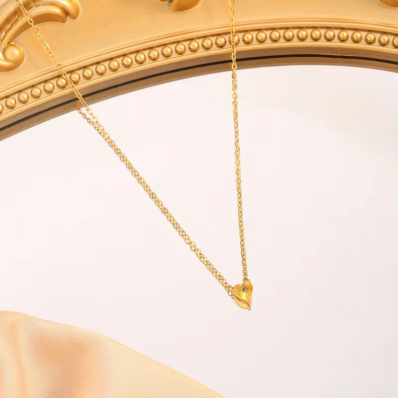 China Manufacturer's Custom Stainless Steel Heart Birthstone Necklace Non-Tarnish PVD Gold Plated Trendy Beads Chains