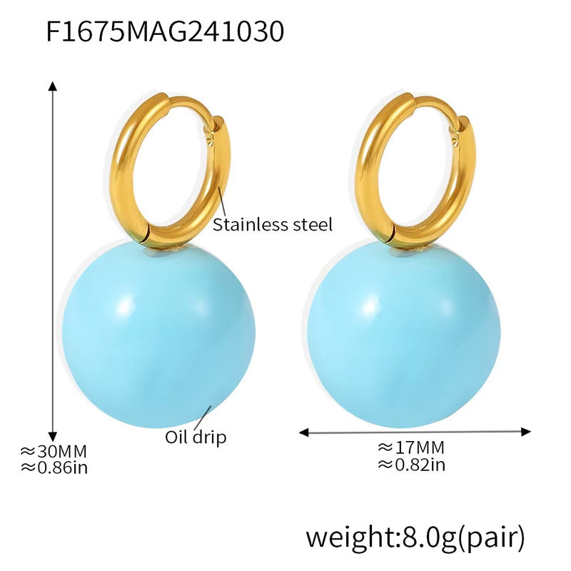 Women's Luxury 18K Gold Jewelry Earrings New Classic Stainless Steel Oil Painting Candy-Colored Hollow Balls New Stainless Steel