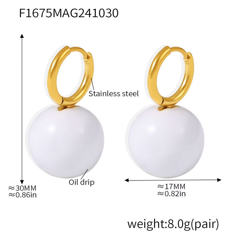 Women's Luxury 18K Gold Jewelry Earrings New Classic Stainless Steel Oil Painting Candy-Colored Hollow Balls New Stainless Steel
