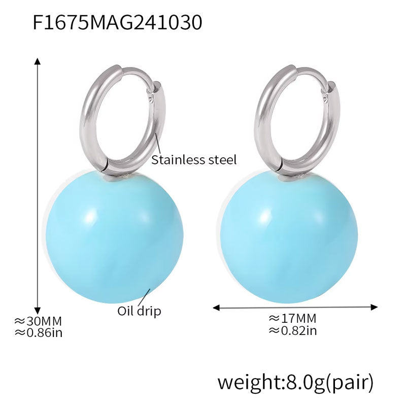 Women's Luxury 18K Gold Jewelry Earrings New Classic Stainless Steel Oil Painting Candy-Colored Hollow Balls New Stainless Steel