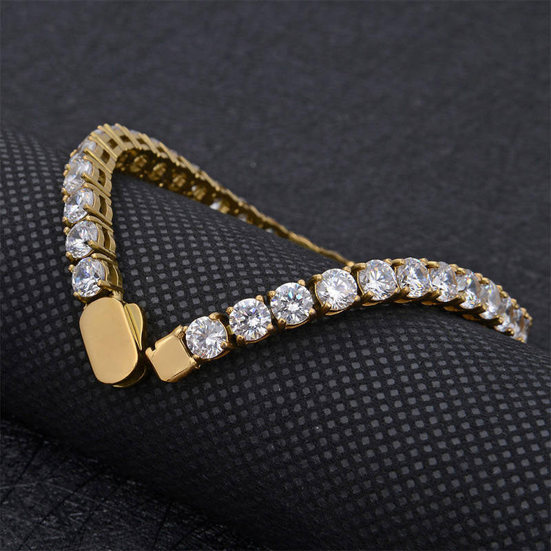Wholesale Fashion Custom Mirror Polish Waterproof 316L Stainless Steel 4mm Cubic Zirconia Moissanite Tennis Bracelet