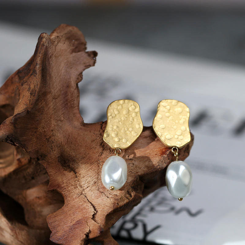 2025 New Design Wholesale Waterproof Stainless Steel PVD 18K Gold Plated Drop Baroque Pearl Earrings