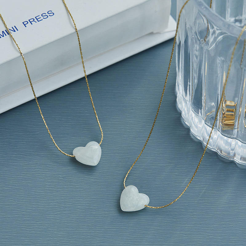 New Wholesale Non Tarnish PVD Gold Plated Stainless Steel Stone Heart Charm Pendant Necklace