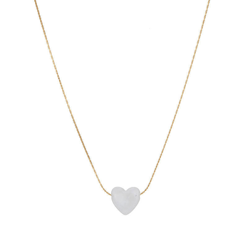 New Wholesale Non Tarnish PVD Gold Plated Stainless Steel Stone Heart Charm Pendant Necklace