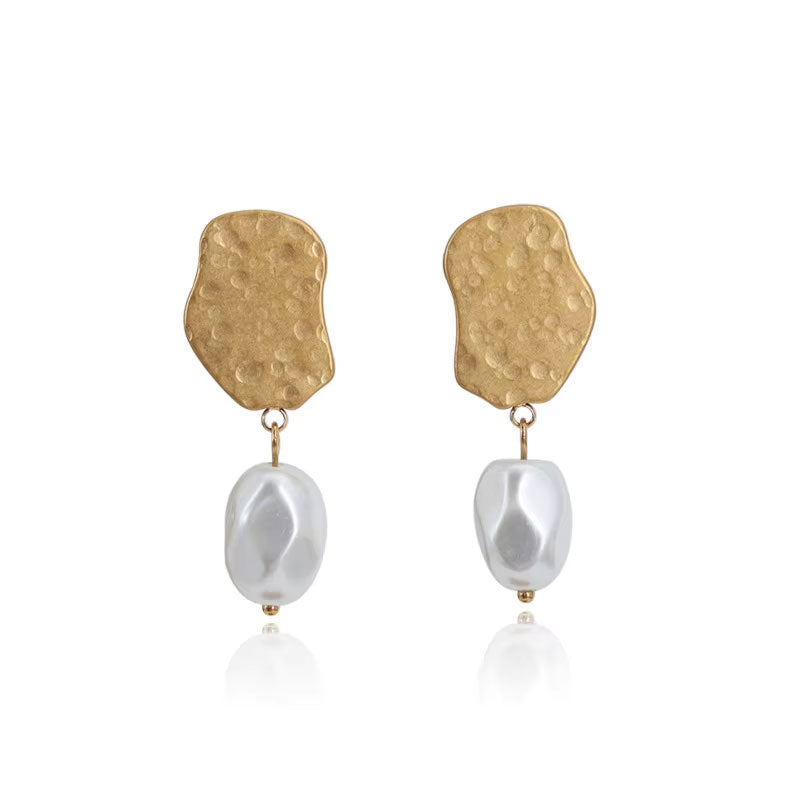 2025 New Design Wholesale Waterproof Stainless Steel PVD 18K Gold Plated Drop Baroque Pearl Earrings