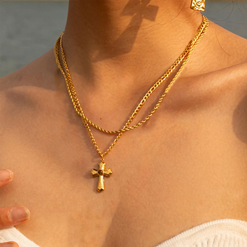 Chino Link Chain Stainless Steel Nature Stone Custom Permanent Jewelry Gold Fill Chain Fashion Pendant Necklaces for Men Women