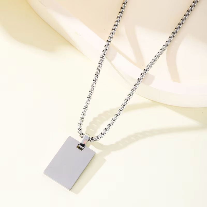 New Fashion Wholesale Non Tarnish PVD 18K Gold Plated Stainless Steel Customized Rectangle Blank Necklace for Engraving