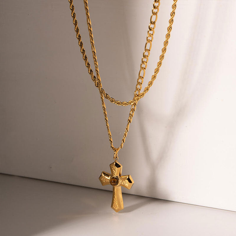 Chino Link Chain Stainless Steel Nature Stone Custom Permanent Jewelry Gold Fill Chain Fashion Pendant Necklaces for Men Women