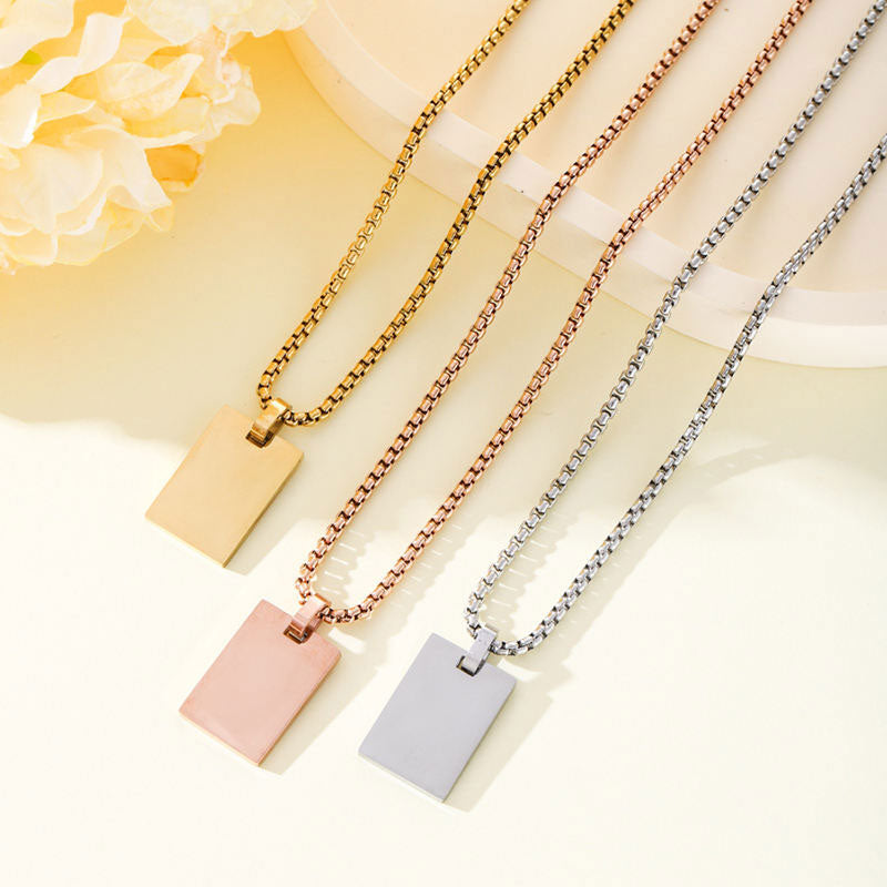New Fashion Wholesale Non Tarnish PVD 18K Gold Plated Stainless Steel Customized Rectangle Blank Necklace for Engraving