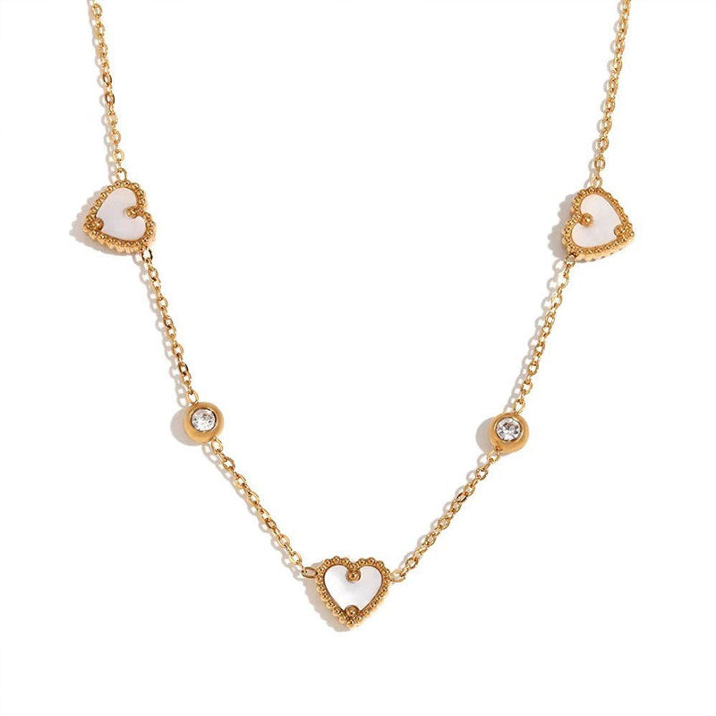 Wholesale 18K Gold Plated Fine Jewelry for Women Custom Engraved Stainless Steel Necklace Shells Heart-Shaped Pendant Parties