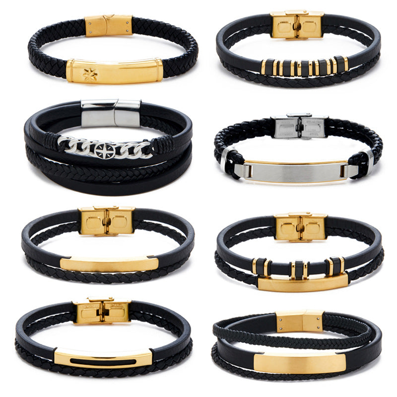 Leather & Steel Men's Bracelet