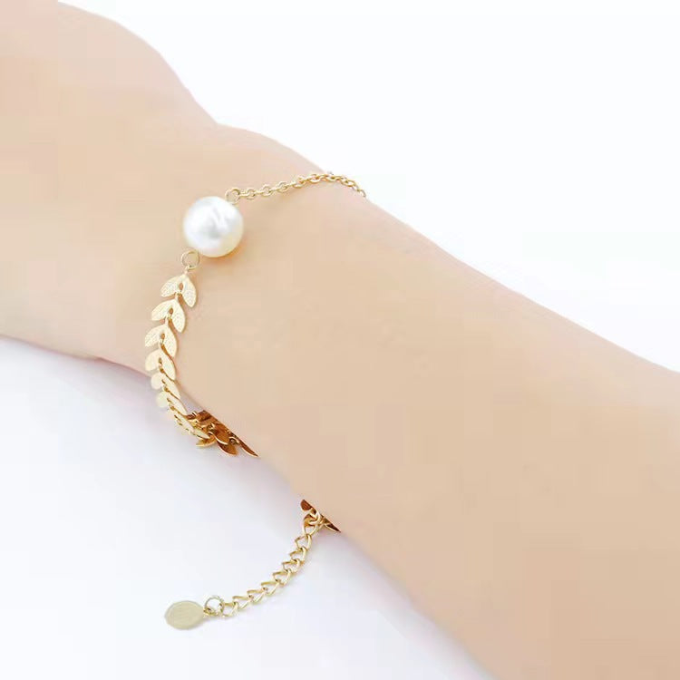 Elegant Korean Pearl Geometric Bracelet