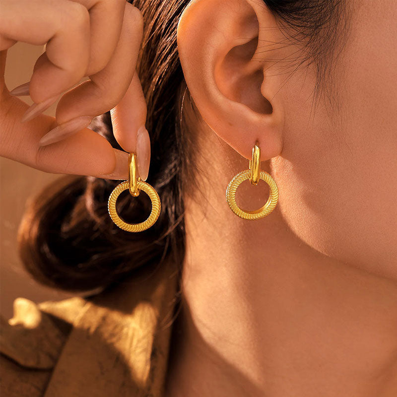 Double Circle Link Chain Earrings Wheat Texture Hoop Earrings Exquisite Fine Stainless Steel Earrings Wholesale Bulk