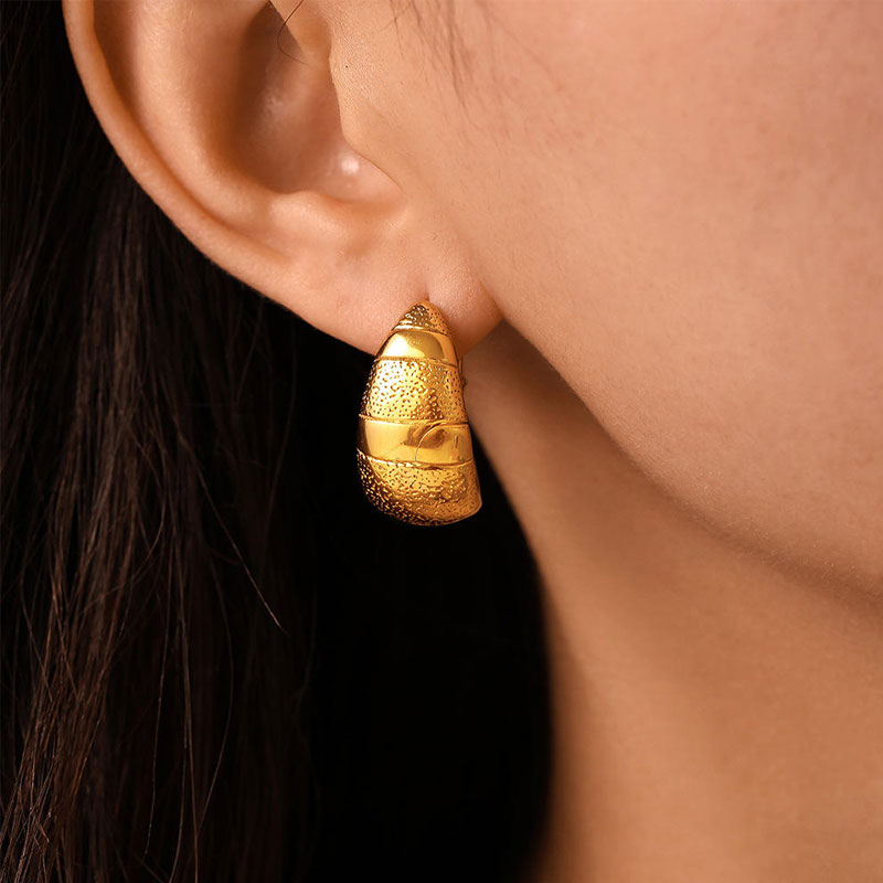 Stainless Steel Color Gold Simple Women Hoops Earrings Gift Fashion Jewelry Stainless Round Smooth Thick Hoop