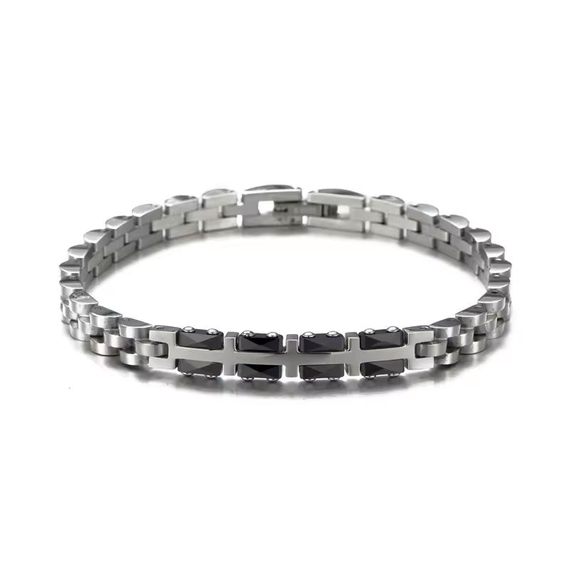 Women's Leisure Fashion Stainless Steel Strap Chain Bracelet Splicing Ceramic Curved Plate Jewelry Accessories