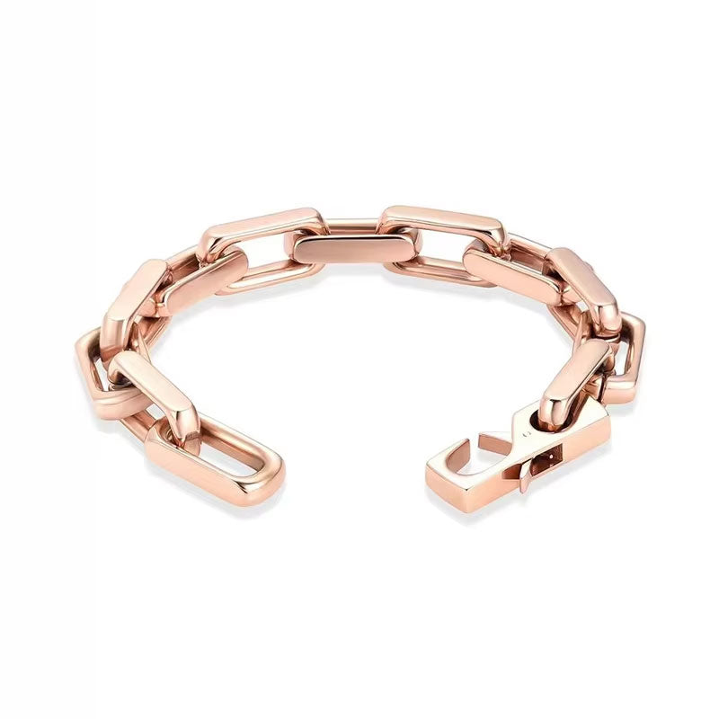 Chunky Hip Hop Style Highly Polished Fade-Resistant Rose Gold Plate Link Chucky Fashion Bangle Bracelet Jewelry for Women/Men's