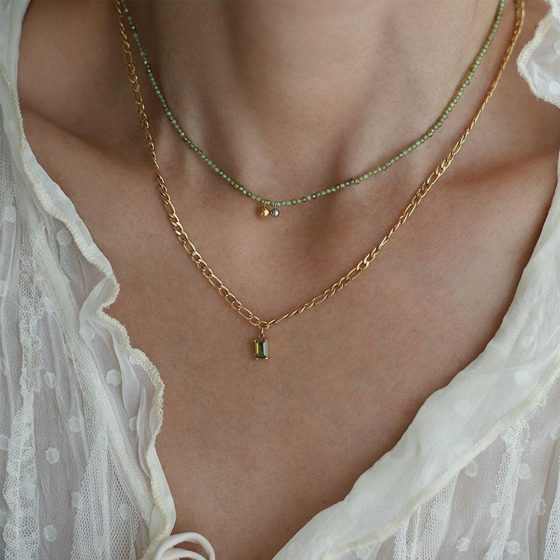 Women Vintage Jewelry 18K Gold Plated Stainless Steel Zircon Pendant Jewelry Necklace