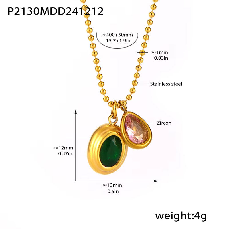 Wholesale Stainless Steel Necklace 18K Gold Plated Vintage Natural Stone Necklace for Girls