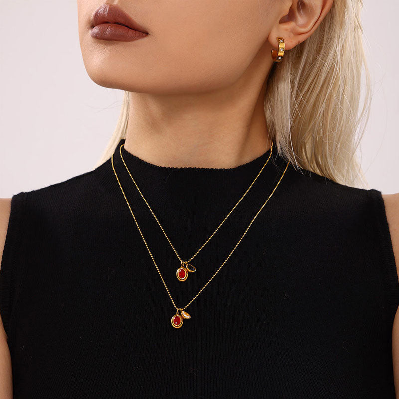 Wholesale Stainless Steel Necklace 18K Gold Plated Vintage Natural Stone Necklace for Girls