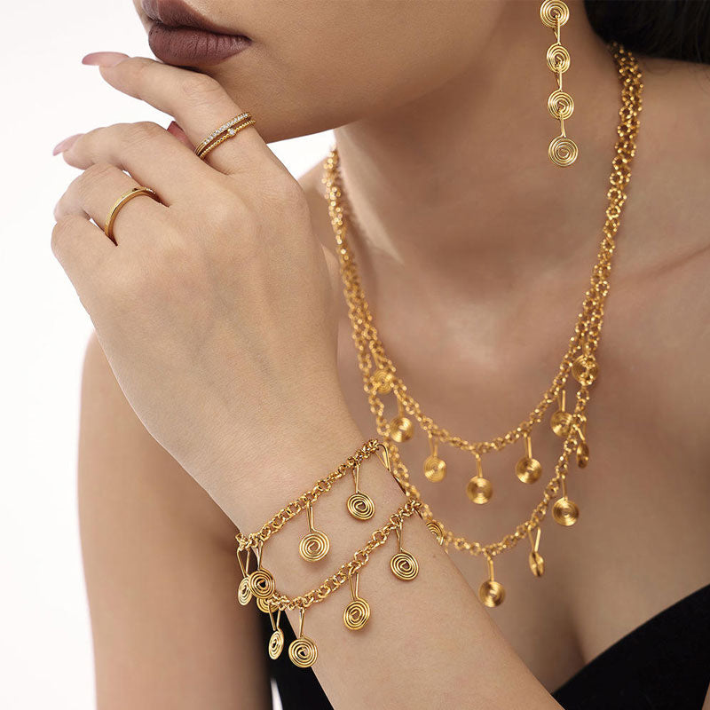 New Creative Thread Question Mark Tassel Earrings Necklace Anklet Set Stainless Steel Tarnish Free Waterproof Jewelry Gift