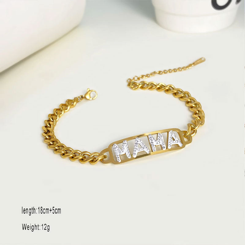 Fashionable 18K Gold-Plated Stainless Steel Hollow Letter Bracelet White Diamond Bracelet Manufacturer
