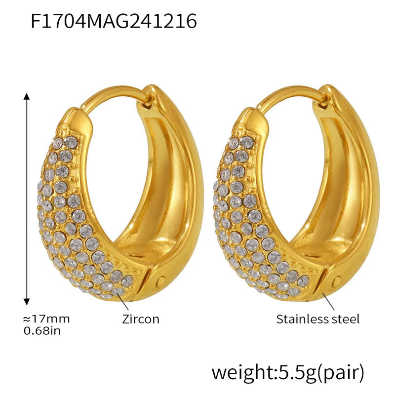 Hot Selling Lava Hammered Colorful Zircon Earrings 18K Stainless Steel Gold Plated Chunky Hoop Earrings
