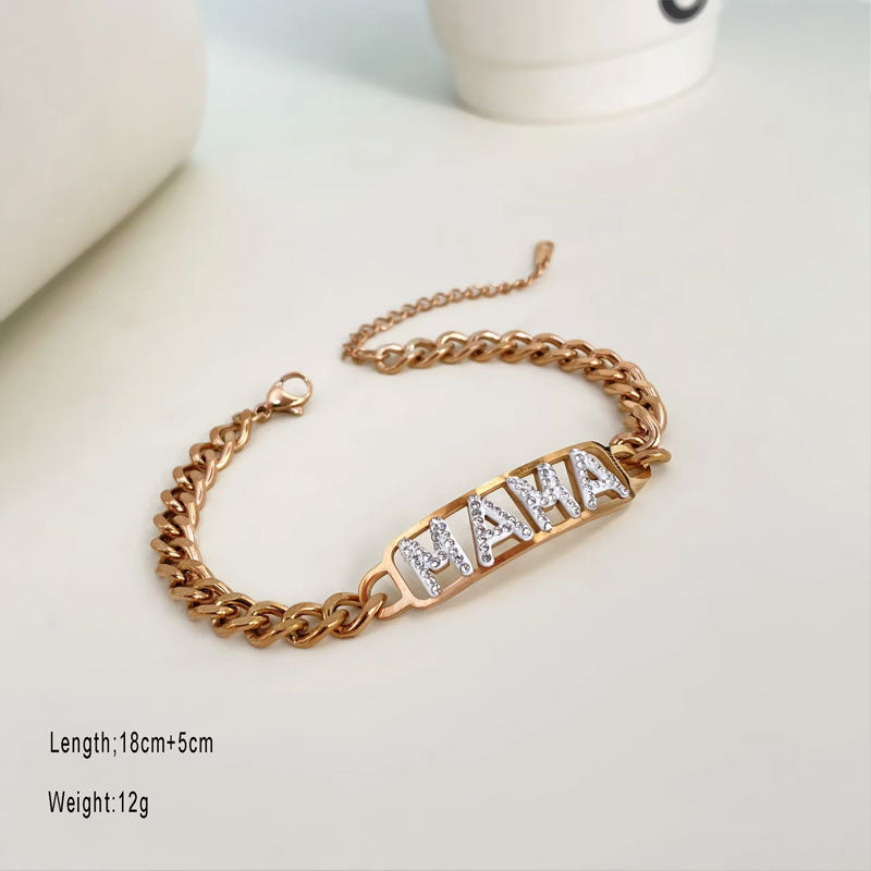 Fashionable 18K Gold-Plated Stainless Steel Hollow Letter Bracelet White Diamond Bracelet Manufacturer