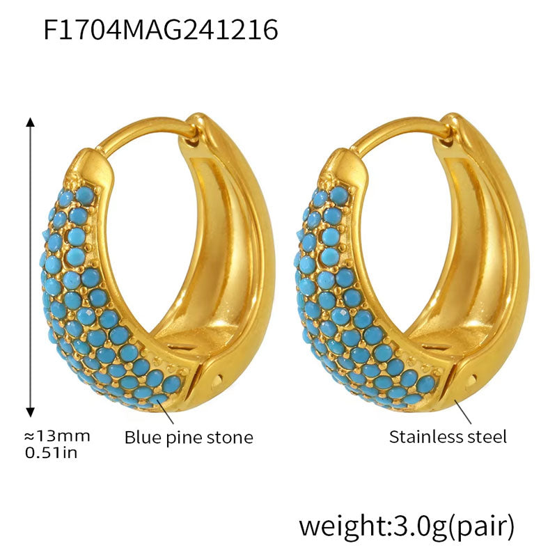 Hot Selling Lava Hammered Colorful Zircon Earrings 18K Stainless Steel Gold Plated Chunky Hoop Earrings