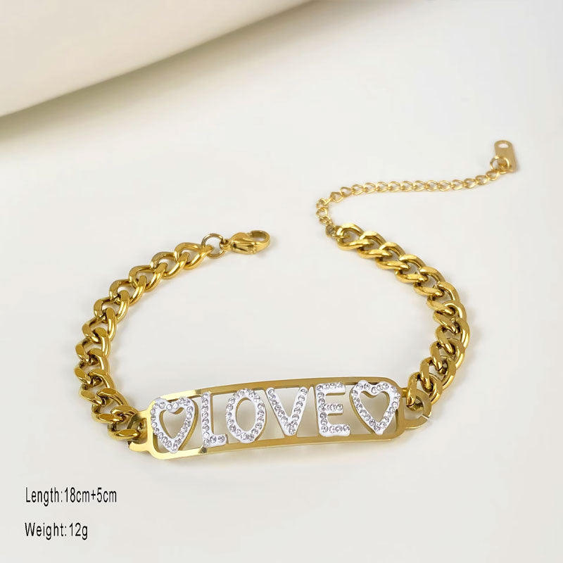 Fashionable 18K Gold-Plated Stainless Steel Hollow Letter Bracelet White Diamond Bracelet Manufacturer