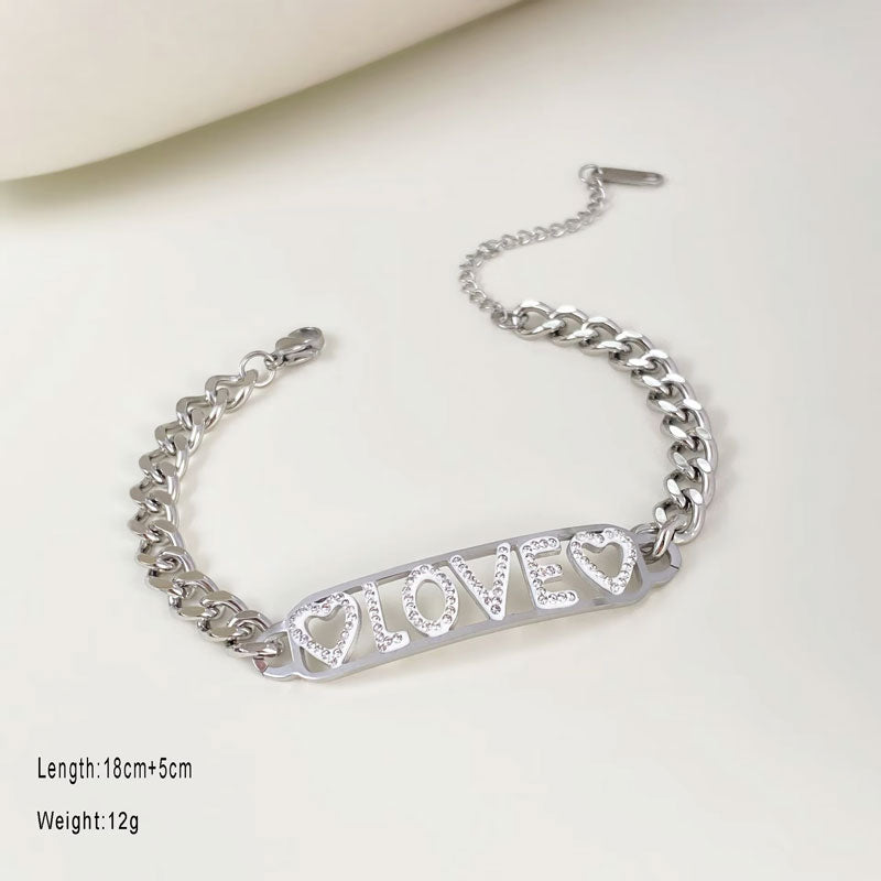 Fashionable 18K Gold-Plated Stainless Steel Hollow Letter Bracelet White Diamond Bracelet Manufacturer