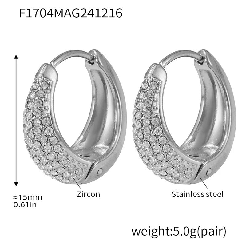 Hot Selling Lava Hammered Colorful Zircon Earrings 18K Stainless Steel Gold Plated Chunky Hoop Earrings