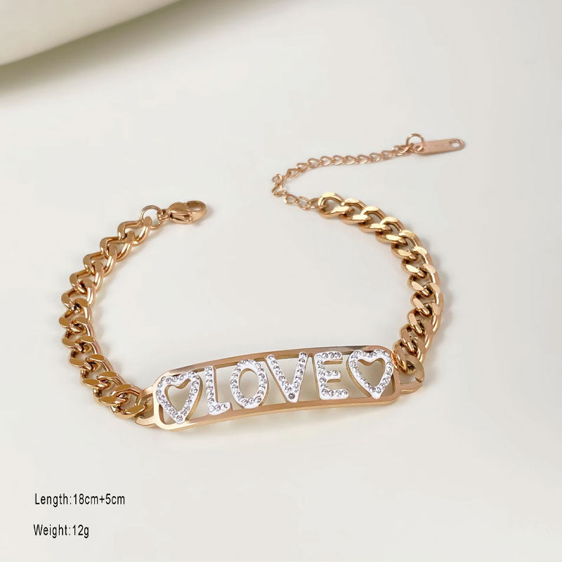 Fashionable 18K Gold-Plated Stainless Steel Hollow Letter Bracelet White Diamond Bracelet Manufacturer