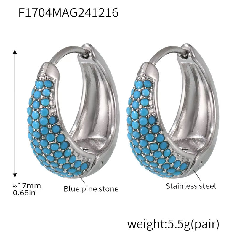 Hot Selling Lava Hammered Colorful Zircon Earrings 18K Stainless Steel Gold Plated Chunky Hoop Earrings