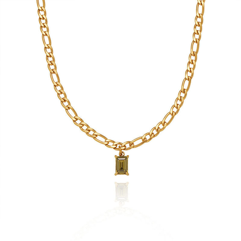 Women Vintage Jewelry 18K Gold Plated Stainless Steel Zircon Pendant Jewelry Necklace