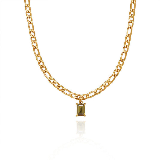 Women Vintage Jewelry 18K Gold Plated Stainless Steel Zircon Pendant Jewelry Necklace