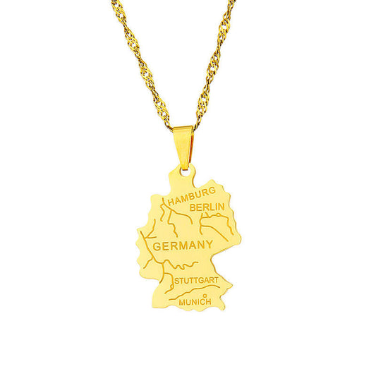 Fashion Wholesale Custom Germany Map Pendant Gold Silver Stainless Steel Women's Chain Collar Necklace for Men Women
