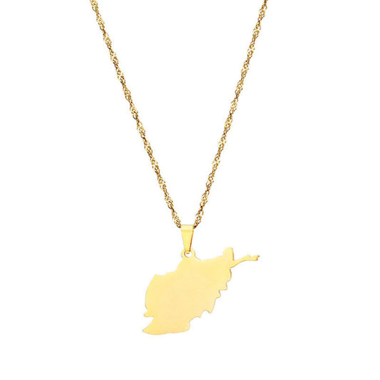 Fashion Wholesale Custom Afghanistan Map Pendant Gold Silver Stainless Steel Women's Chain Collar Necklace for Men Women