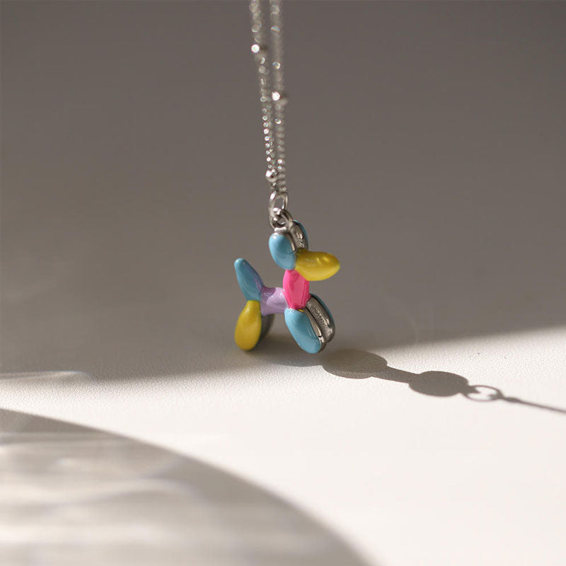 Cartoon Ball Dog Pendant Necklace Unisex Stainless Steel Clavicle Chain Contrast Candy Girl Design Drop Oil Feature for
