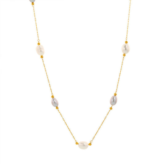 New Trendy Tarnish Free Jewelry Natural Freshwater Pearl 18K Gold Stainless Steel Charm Necklaces