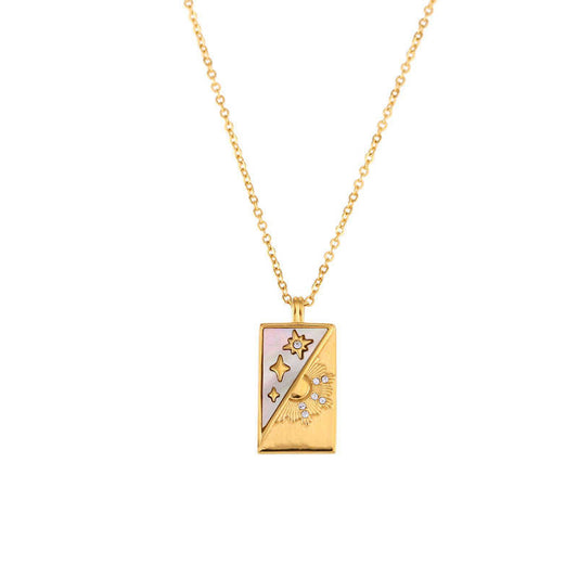 18k Gold Plated Wholesale Custom Engraving Trendy Style Diagonal Stars Sun Zircon Stainless Steel Pendant Necklace for Women