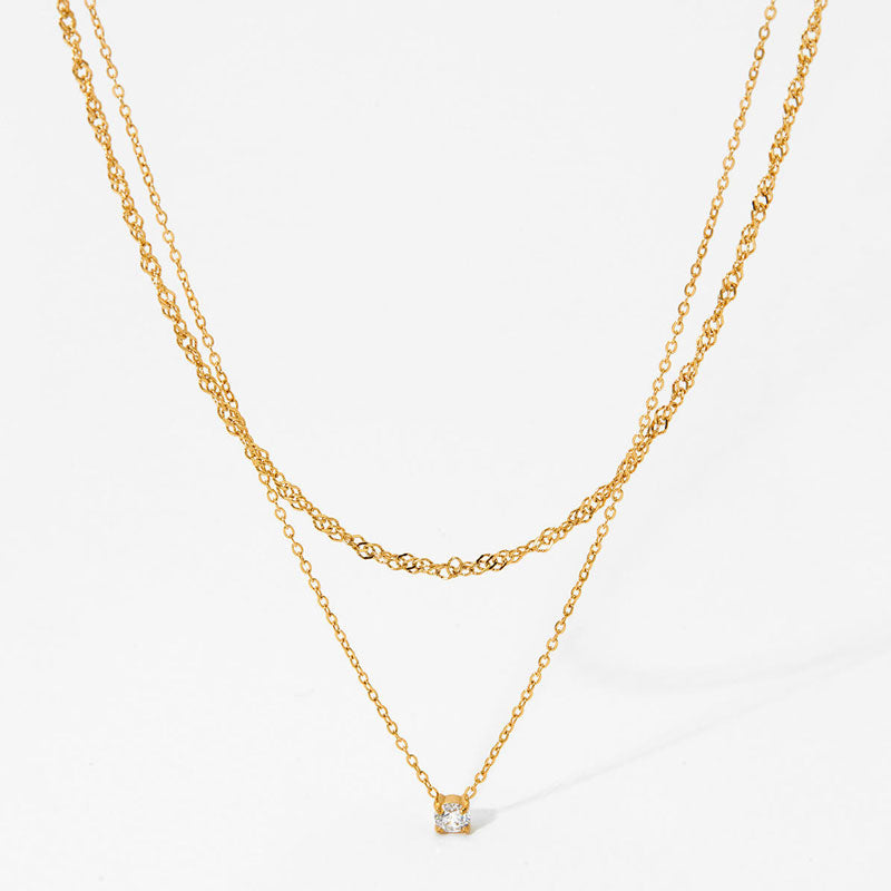 Elegant Double-Layer Zircon Pendant Necklace for Women Stainless Steel Electroplated with Trendy Style Preserving Color