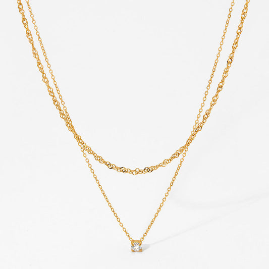 Elegant Double-Layer Zircon Pendant Necklace for Women Stainless Steel Electroplated with Trendy Style Preserving Color