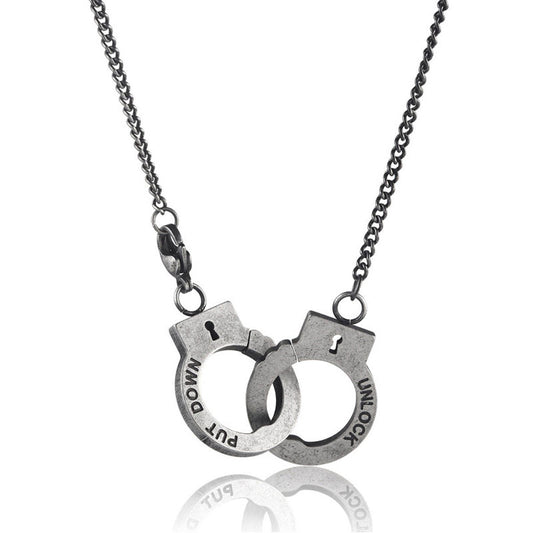 Vintage Unisex Handcuff Shaped Pendant Necklace with Engraved Faith Letters Couple Matching Jewelry Stainless Steel for Men