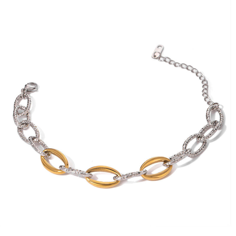 Stainless Steel Gold and Silver Color Blocking Splicing Hammer Pattern Thick Chain Bracelet Niche High-end Jewelry