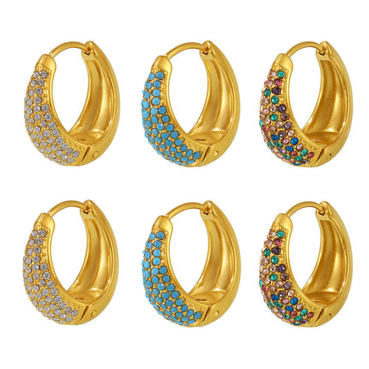 Hot Selling Lava Hammered Colorful Zircon Earrings 18K Stainless Steel Gold Plated Chunky Hoop Earrings