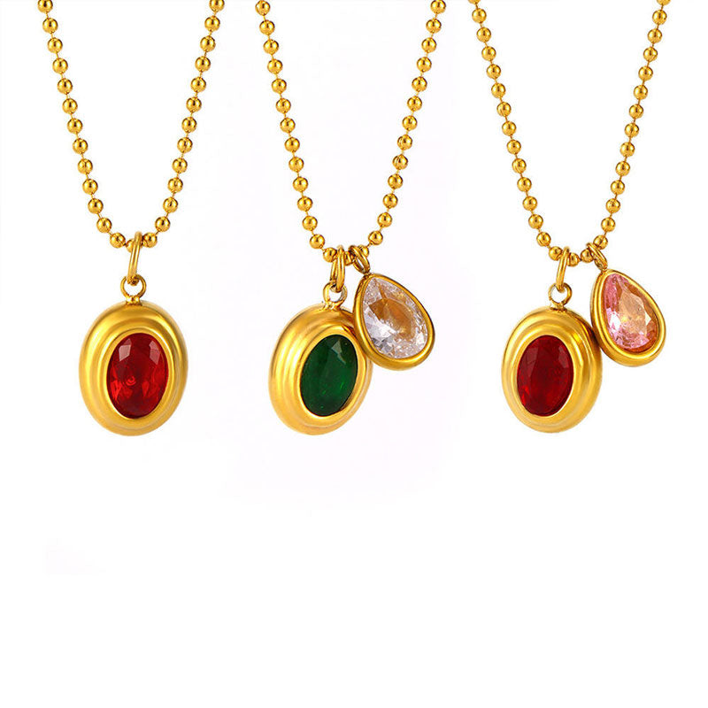 Wholesale Stainless Steel Necklace 18K Gold Plated Vintage Natural Stone Necklace for Girls