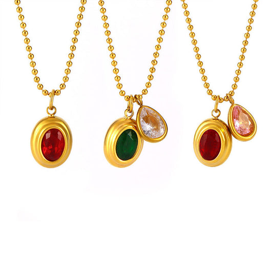 Wholesale Stainless Steel Necklace 18K Gold Plated Vintage Natural Stone Necklace for Girls