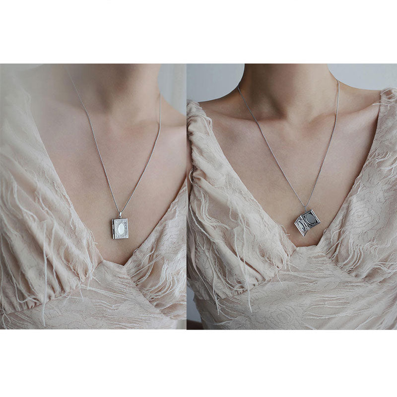 Antique Design Stainless Steel Pendant Spellbook Tarnish-Free Collection Box Photo Holder Trendy Necklaces for Anniversary